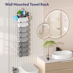 SWTYMIKI Over The Door Towel Rack - 9 Tier Towel Racks for Bathroom Wall Mounted, Towel Holder with Shelf, Hanging Rolled Towel Storage Organizer for Small Bathroom, Camper, RV, Black