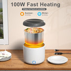 Vingud Electric Lunch Box for Adults, 1.2L/41oz, 100W Fast Heated Lunch Box, 12V/24V/110V Portable Food Heater for Car/Office Work with 304 Stainless Steel Container, White Gray