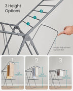 SONGMICS Clothes Drying Rack, Foldable 2-Level Laundry Drying Rack, Free-Standing Laundry Airer, with Height-Adjustable Wings, 33 Drying Rails, Sock Clips, Gray ULLR053G02V1