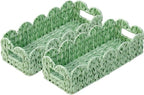 Green Toilet Basket,2 Pack Scalloped Wicker Basket for Shelves,Both Storage and Decor,Small Toilet Paper Baskets for Tank Topper,Countertop,Rectangle