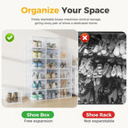 NEWBULIG 24 Clear Shoe Storage Boxes, Shoe Organizer for Closet with Lid, Plastic Stackable Breathable Shoe Cabinet with Lid for Sneakers, Heels & Boots, White