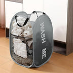 Mesh Laundry Hamper Pop Up Laundry Hamper Collapsible Laundry Basket with Carry Handles, Large Side Pocket for Bedroom, Student Dorm, RV, Cruise, Grey