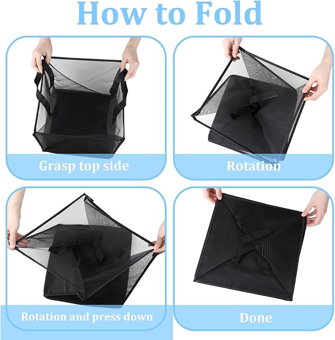 6 Pack Mesh Pop Up Laundry Hamper, 13 Inch Laundry Basket Collapsible with Handles, Portable Square Foldable Laundry Basket for Washing, Toy Storage, College Dorm, Travel Organizer (Black)