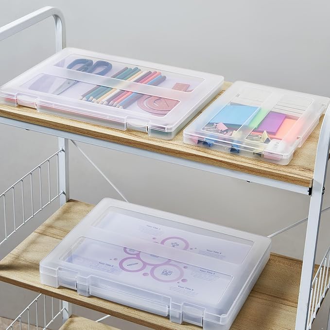 8 Pack Paper Storage Boxes, 8.5 x 11 Plastic Portable Project Case for US letter Size and A4 paper, Plastic Multi-Purpose Thick Scrapbook Storage Box for Office,Craft or Art Supplies