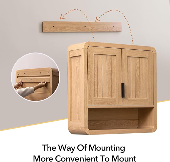 Premium Bathroom Wall Cabinet, Engineered Wood Medicine Cabinet with Soft-Close Doors & Child-Safe Rounded Edges, Modern Farmhouse Storage Organizer for Laundry, Kitchen