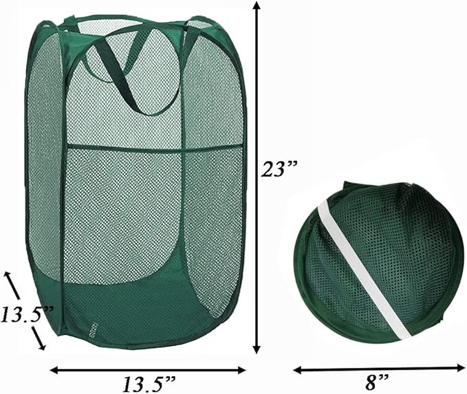Pop Up Laundry Hamper, Reinforced Mesh Laundry Basket, Folding Clothes Storage Bin for Home, Dorm, Apartments, Travel (Green, Vertical)