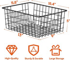 SUFAUY 6 Pack Utility Wire Shelves for Storage and organization, Sturdy Steel Large Metal Basket with Handle, Stackable Organizer, Black