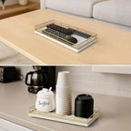 Bathroom Vanity Tray – 12" x 6" Oak Decorative Wooden Tray for Toilet Tank Organizer Wood Tray for Bathroom Countertop, Soap, Perfume & Accessories Storage, Vanity & Dresser Decor, Gold & White