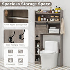 Giantex Over The Toilet Storage Cabinet, Farmhouse Space Saver with Sliding Door, Toilet Paper Holder, Side Hooks & Adjustable Shelves, Over Toilet Bathroom Organizer for Laundry, Restroom (Grey)