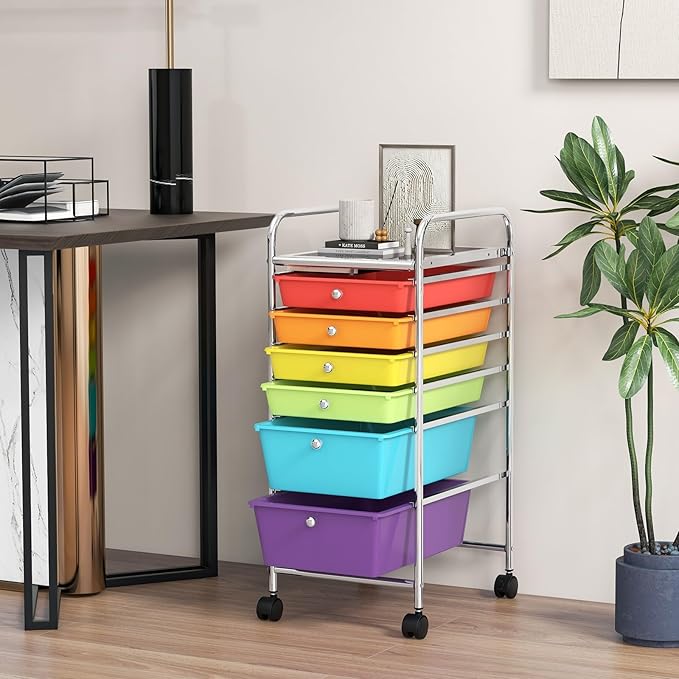 GOFLAME 6-Drawer Rolling Storage Cart, Multifunctional Art Craft Organizer Cart, Mobile Utility Storage Cart with Removable Drawers & Lockable Wheels, Craft Cart for Home Office, School, Multicolored