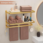 DDS-DUDES 23 Inch 3-Tier Gold Towel Racks for Bathroom with Towel Bars Multilayer Hotel Towel Shelf Stainless Steel Wall-Mounted Brushed Finish Holder with Towel Shelves