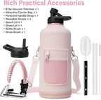 Insulated Water Bottle | Thickened Stainless Steel for Gym and Hiking with Straw, Carrier Bag, Handle Strap | BPA-Free 87 oz