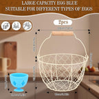 2 Pcs Egg Basket With Handle,Wire Egg Basket for Gathering Fresh Eggs, Round Egg Collecting Basket for Farm,Vintage Style Chicken and Duck Eggs Basket Egg Countertop Storage Container Holder ﻿(White)