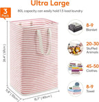 Lifewit 3 Pack Laundry Basket 80L Each, Collapsible Clothes Hamper with Reinforced Handles, Freestanding Waterproof Design for Bedroom and Laundry Room, Pink 240L Total