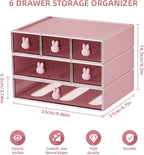 Marbrasse Desk Organizer with 6 Drawers, 3 Tier Stackable Storage Drawers Plastic Makeup Storage, Office Organizers and Storage, Desk Storage Box for Office, School, Home Pink
