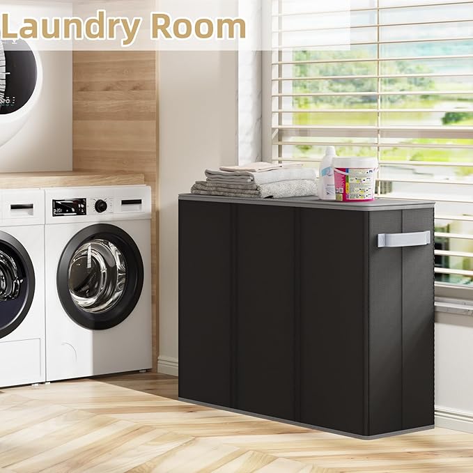 180L Laundry Hamper 3 Section, Large Laundry Hamper with Lid, Dirty Clothes Hampers with Handles, Laundry Basket Organizer for Laundry, Bedroom, Bathroom, Laundry Sorter Baskets, Black