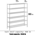 21" Deep x 72" Wide x 86" Height Wire Shelving Kit | 6-Tier | NSF Commercial Storage Rack Unit