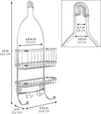 iDesign York Metal Wire Hanging Shower Caddy, Extra Wide Space for Shampoo, Conditioner, and Soap with Hooks for Razors, Towels, and More, 9.75" x 4" x 22", Satin Silver