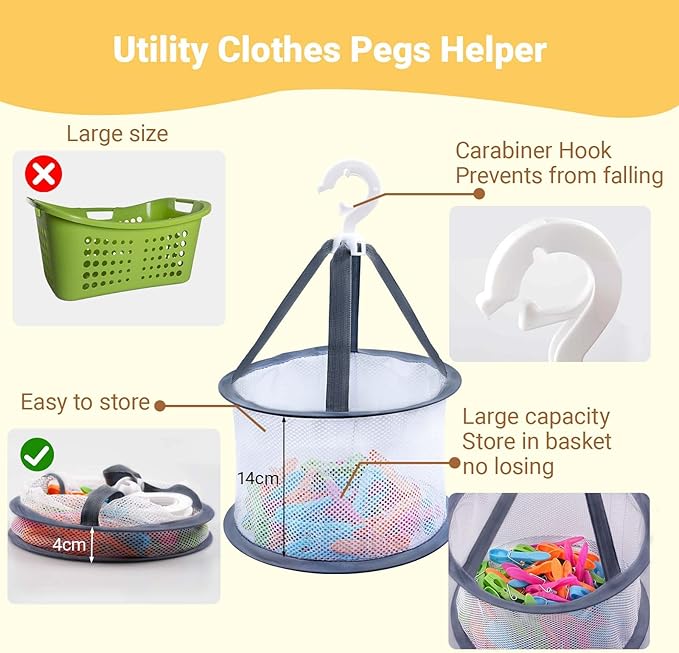 48 Pcs Colorful Plastic Clothes Pins with Clothespin Bag, Clothespins Basket Heavy Duty Laundry Clothes Pins Clips with Springs, Clothes Drying Line Pegs Towel Clips Picture Clips Food Clips