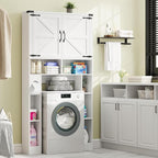 Vabches Over The Toilet Storage Cabinet, Farmhouse Storage Cabinet Over Toilet with 2 Barn Doors ，Toilet Paper Holder Stand，Home Space-Saving Toilet Rack, for Laundry, Restroom, Bathroom.White.
