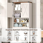 Vabches Over The Toilet Storage Cabinet, Bathroom Organizer with 2 Barn Doors, Farmhouse Space-Saving Toilet Rack with Adjustable Shelf,for Bathroom, Toilet, Laundry Room