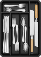 Lifewit Silverware Drawer Organizer Tray, Plastic Cutlery Storage for Kitchen, Flatware and Utensil Holder Divider for Spoons Forks Knives Tableware, 9.5 x 13.4", 5 Slots, Black