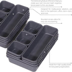 Set of 24 Interlocking Desk Drawer Organizer Tray Dividers Plastic Shallow Narrow Drawers Organizers Separators Storage Bins Container for Kitchen Bathroom Makeup Office Vanity Bedroom Dresser