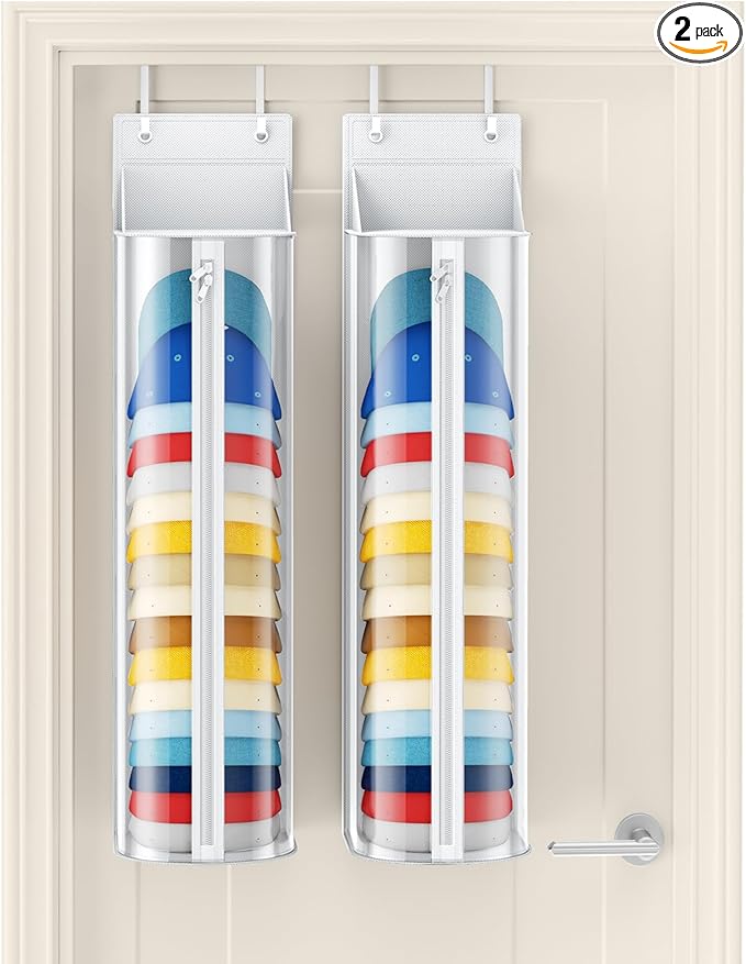 Hat Rack for Door and Closet – Large Capacity Hanging Hat Rack Organizer Holds 30-35 Caps, Over the Door Hat Storage Organizer for Bedroom, Entrance or Dorm, 2 Pack, White