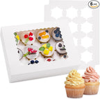 Hoewina 6PCS Cupcake Boxes - Hold 12 Count Cupcake Containers with Window, Food Grade Cupcake Holder Easy Transport and Presentation - Ideal for Cupcakes, Desserts, and More
