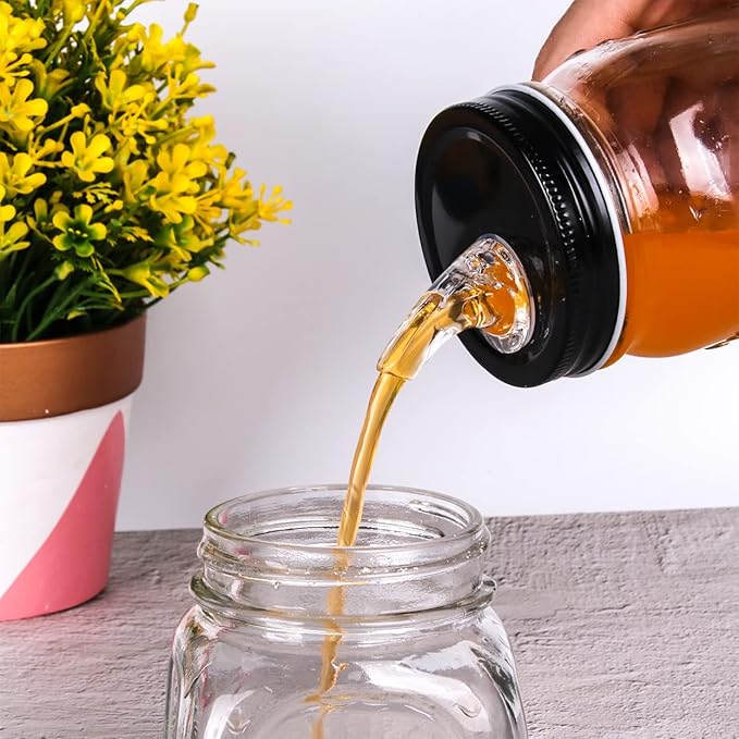 Mason Jar Pour Spouts. free flow Mason Jar Pour Spouts, mason jar for spout regular mouth size 70mm dispenser germination cover. Suitable for any liquid. Leak-Proof 2-Pack + 4 Black Lid Caps (2 Pack