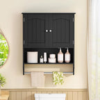 Iwell Bathroom Wall Cabinet with Adjustable Shelf & Doors, Over The Toilet Storage Cabinet, Medicine Cabinet for Bathroom, Laundry Room, Kitchen, Black