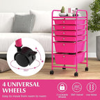 GOFLAME 6-Drawer Rolling Storage Cart, Multifunctional Art Craft Organizer, Mobile Utility Storage with Removable Drawers & Lockable Wheels, Craft Cart for Home Office, Hot Pink