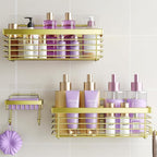 ODesign Shower Caddy 3 Pack SUS304 Stainless Steel-No Drilling-Shower Bathroom Shelves Rack,Rustproof Wall Mounted,Adhesive Shower Shelf Basket Organizer-Golden