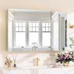 BEAUTYPEAK Bathroom Medicine Cabinet Mirror with Storage, 36 Inch x 26 Inch Silver Medicine Cabinet with Double Door & Adjustable Shelves for Vanity, Tempered, Aluminum Surface, Wall-mount or Recessed