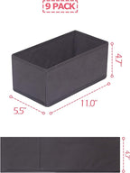 DIOMMELL 9 Pack Foldable Cloth Storage Box Closet Dresser Drawer Organizer Fabric Baskets Bins Containers Divider for Clothes Underwear Bras Socks Lingerie Clothing, Dark Grey 090