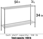 14" Deep x 54" Wide x 34" Height Wire Shelving Kit | 2-Tier | NSF Commercial Storage Rack Unit
