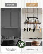 Hanging Pot Rack, Pot Hanger for Kitchen, Ceiling Mounted Pot Holder, Cookware Organizer with 18 S-Shaped Hooks, for Pot, Pan Storage, Space-Saving, Rustic Brown and Black TPR18BF