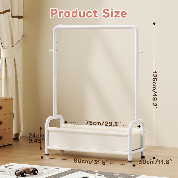 Kids Clothing Rack with Storage Shelf, Kids Dress Up Storage for Coats, Small Baby Garment Rack for Hanging Clothes, Toddler Wardrobe Closet Organizer (Classic, White)