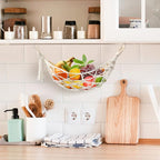 Hanging Fruit Hammock with Hooks, Hanging Fruit Basket Under the Kitchen Cabinet for Storing Banana Fruits, Hand-Woven Hanging Basket, Valentine's Gifts for Kitchen Décor, Oval