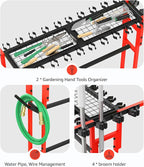 CCCEI Garage Organization with Wheels, Outdoor Gargen Yard Shed Tools Organizer Cart, Home Storage for Cleaning Supplies, Broom Holder, for Shovel and Rake, Long Farming and Farming Tools, Red.