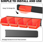 Ultrawall Wall Mounted Storage Bins, Plastic Hanging Storage Organizer Bins, Garage Tool Storage System for Screws, Nuts, Bolts, Nails, and Small Hardware Parts, 16x bins & 4 x rails, Orange