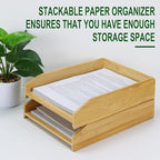 Multibey A4 Bamboo Stackable Paper Tray 2-Pack, 2-Tier Anti-Toppling Desk Organizer, Wooden Letter Document Magazine Tray Desktop File Folder Holder for Office & Home Supplies