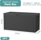 101 Gallon Waterproof Outdoor Storage Box, UV Resistant Resin Deck Box with Hydraulic Rod for Reinforced Stability, Perfect for Patio, Garden, and Pool（Black，101 Gallon）