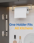 RUACQ Paper Towel Holder Under Cabinet, One Hand Tearing Paper Towel Holder with Damping Effect, Wall Mount & Adhesive Stainless Steel Paper Roll Holder for Kitchen Bathroom (Brushed Nickel)
