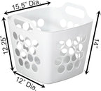 Flexible Plastic Laundry Basket - Square Storage Hamper with Side Handles for Easy Carrying - Versatile Organizer for Laundry, and Household Storage, 28 Litter White
