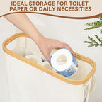 GARPROVM Toilet Paper Storage Basket with Lid, Slim Free Standing Toilet Roll Storage Holder Stand with See Through Window, Holds up to 20 Regular Rolls or 12 Mega Rolls Bathroom Organizer, Beige