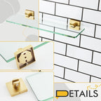 KOKOSIRI Floating Wall Shelf 16-Inch Bathroom Tempered Glass Shelves Shower Rack Kitchen Storage Home Decor, 2 Pack Gold Stainless Steel B1107BG-L16-P2