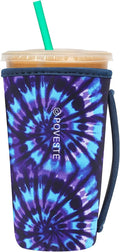 Reusable Neoprene Insulator Sleeve for Iced Coffee & Cold Soda, Coffee Sleeves for Iced & Hot Drinks, Cold Beverage Cooler Compatible with Starbucks, Dunkin (Tie dye World, Large: 32oz)