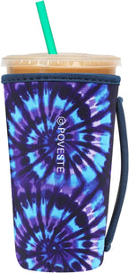 Reusable Neoprene Insulator Sleeve for Iced Coffee & Cold Soda, Coffee Sleeves for Iced & Hot Drinks, Cold Beverage Cooler Compatible with Starbucks, Dunkin (Tie dye World, Large: 32oz)