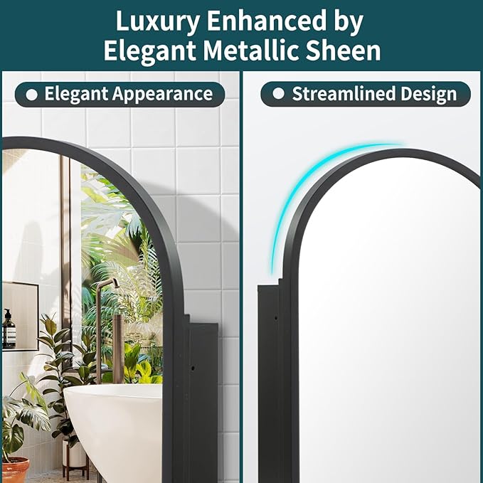 Movo Arched Black Medicine Cabinet with Mirror,16 x30 Inch Metal Framed Bathroom Mirror Medicine Cabinet Wall Mounted,Recessed Medicine Cabinets for Bathroom with 2 Removable Shelves